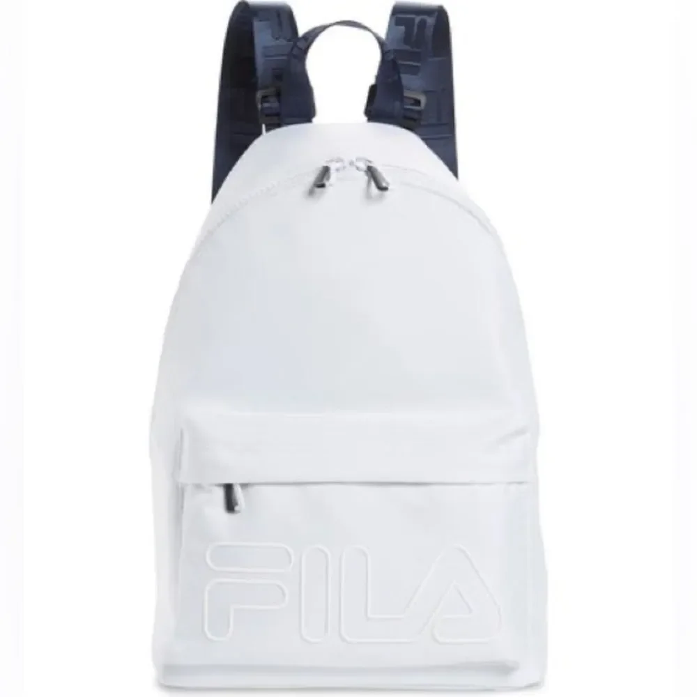 FILA All White Backpack Blue Straps